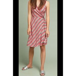 Anthropologie / Bailey 44 Faux Wrap V-Neck Stripe Dress – Red & Gray  Size Small